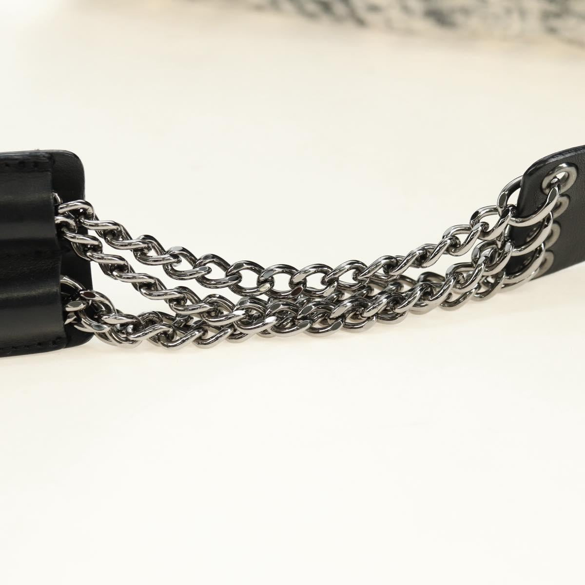 CHANEL Camelia 2.55 Chain Shoulder Bag Wool Tweed White Black CC Auth 181935SM