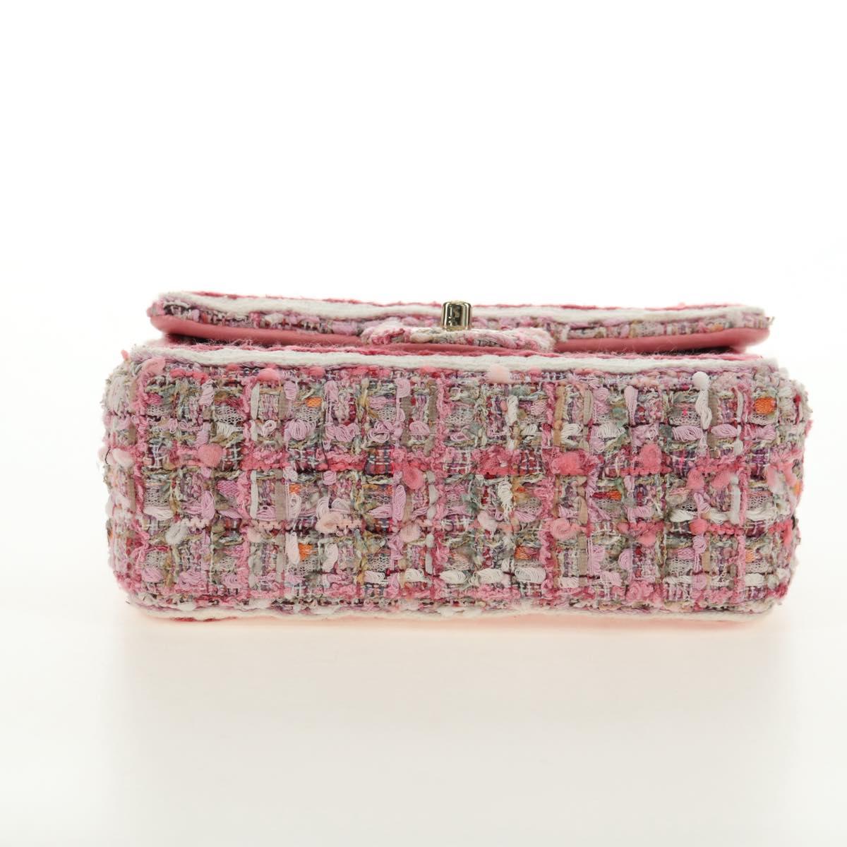 CHANEL Matelasse Chain Shoulder Bag Wool Tweed Pink Gold CC Auth 181936SAM
