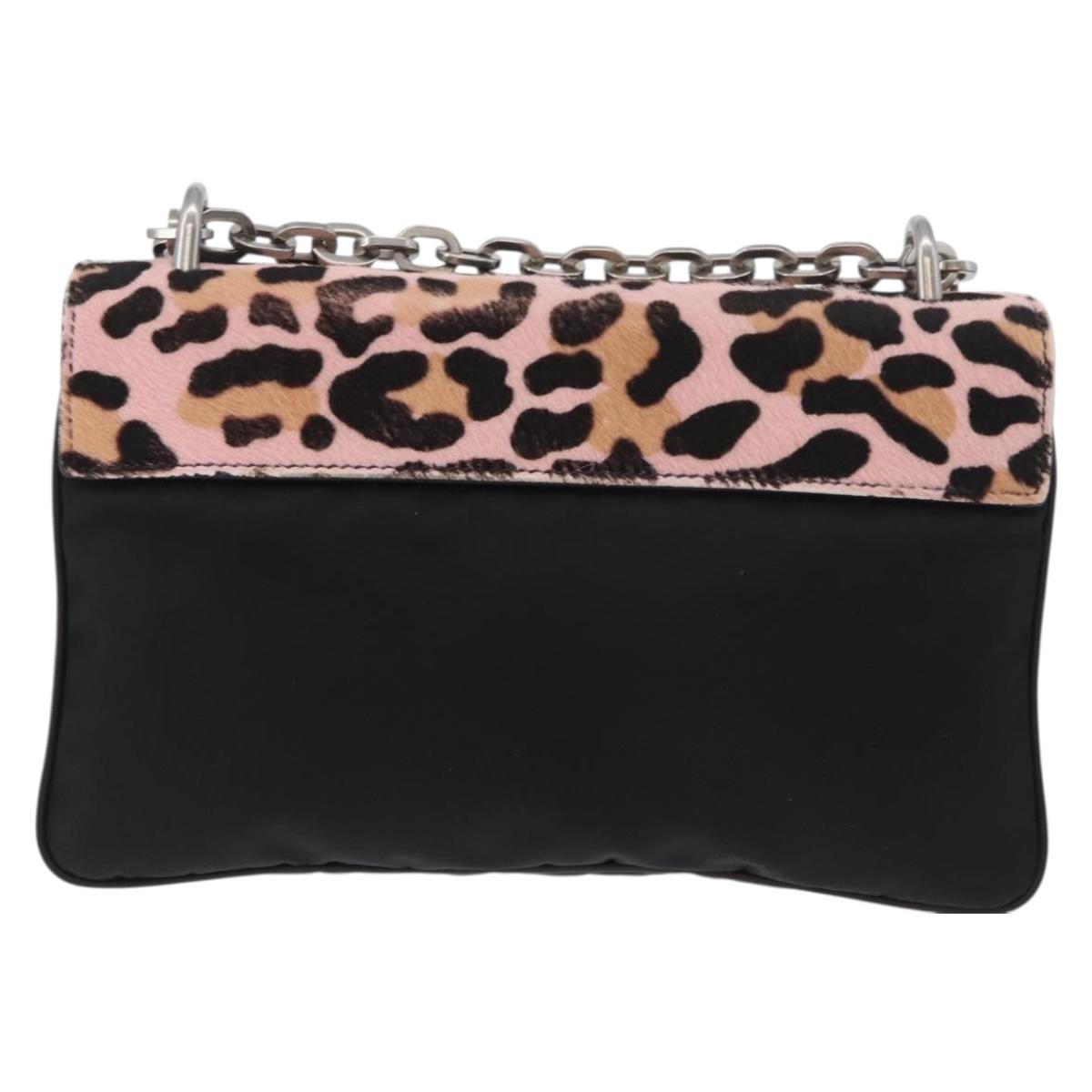 PRADA Chain Shoulder Bag Unborn Calf Skin Pink Silver Auth 181937A