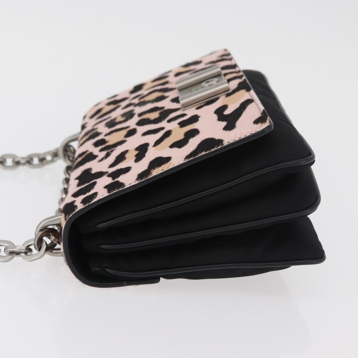 PRADA Chain Shoulder Bag Unborn Calf Skin Pink Silver Auth 181937A