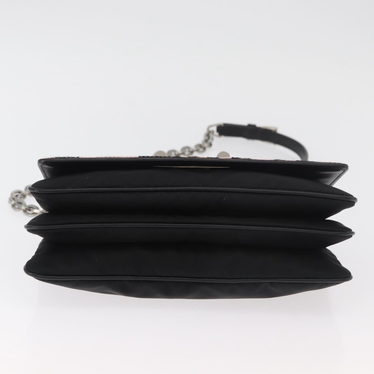 PRADA Chain Shoulder Bag Unborn Calf Skin Pink Silver Auth 181937A
