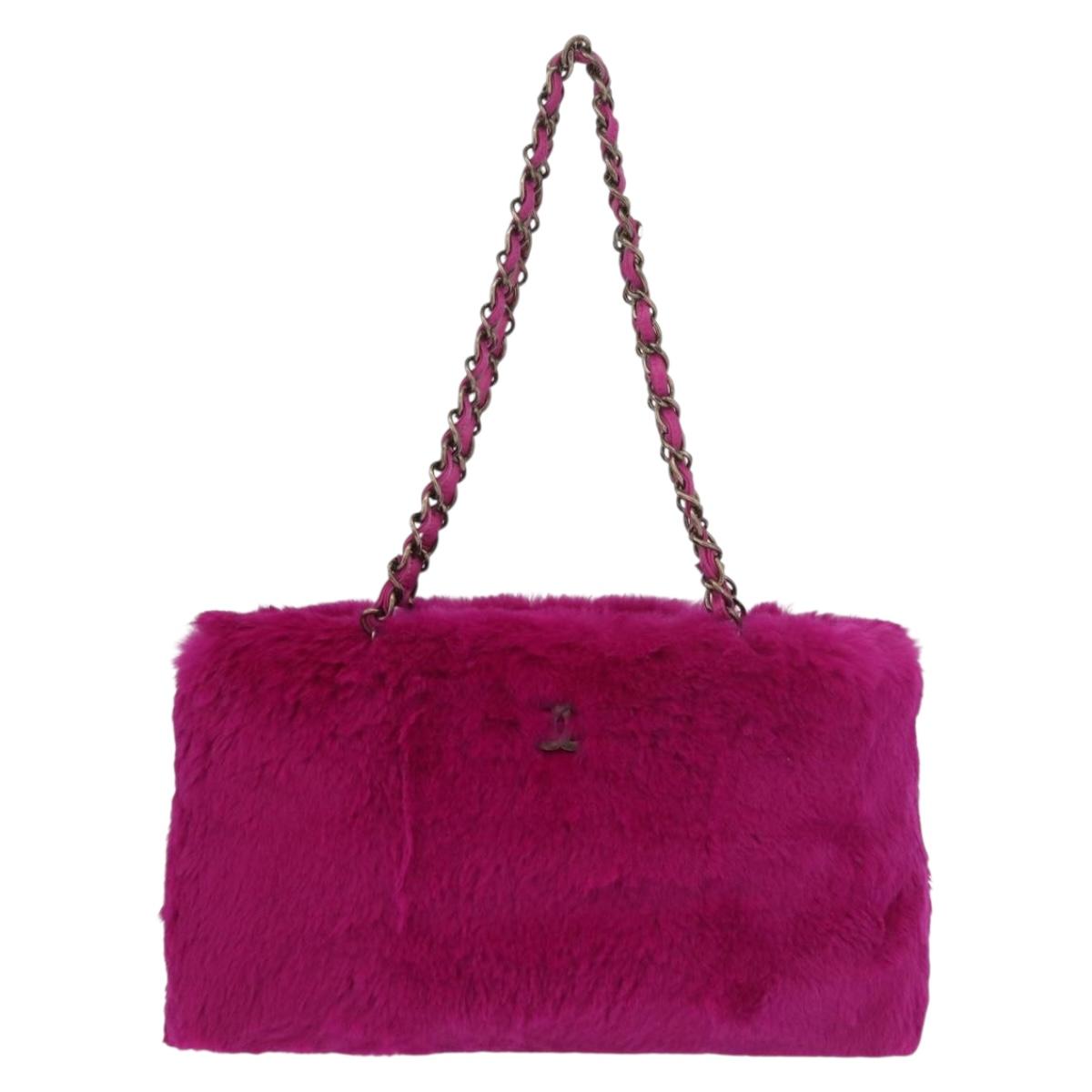 CHANEL Chain Shoulder Bag Fur Pink CC Auth 181939M