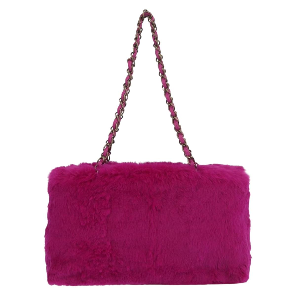 CHANEL Chain Shoulder Bag Fur Pink CC Auth 181939M