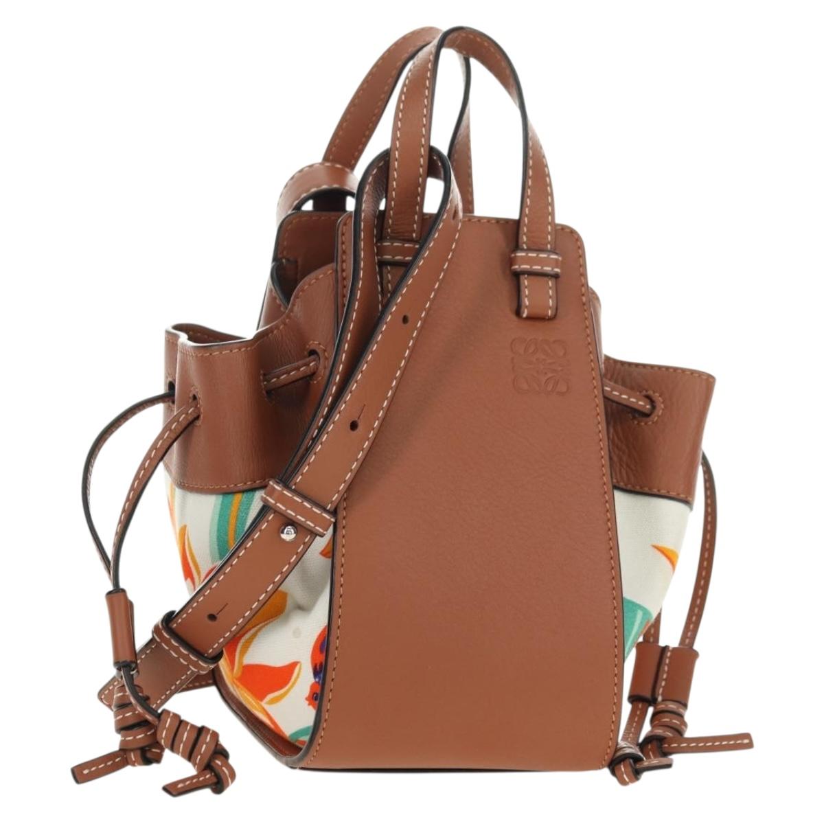 LOEWE Anagram Mini Hammock Drawstring Bag Leather 2way Brown Auth 181940SM
