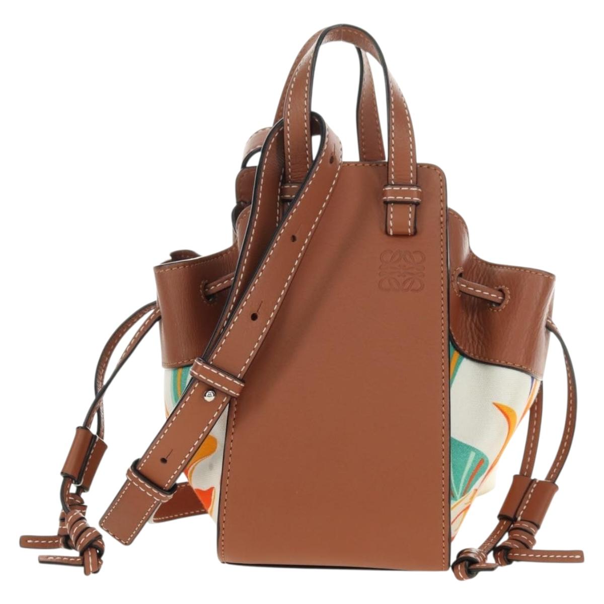 LOEWE Anagram Mini Hammock Drawstring Bag Leather 2way Brown Auth 181940SM
