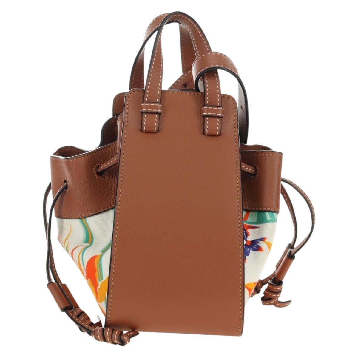 LOEWE Anagram Mini Hammock Drawstring Bag Leather 2way Brown Auth 181940SM
