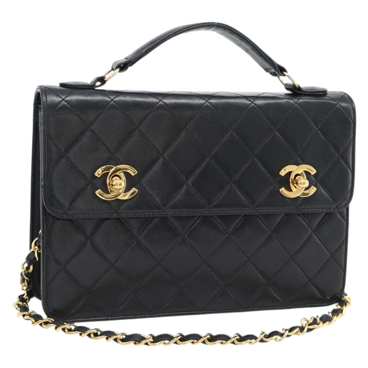 CHANEL Matelasse 23 Double Turn Lock Chain Lamb Skin 2way CC Auth 181941SAV