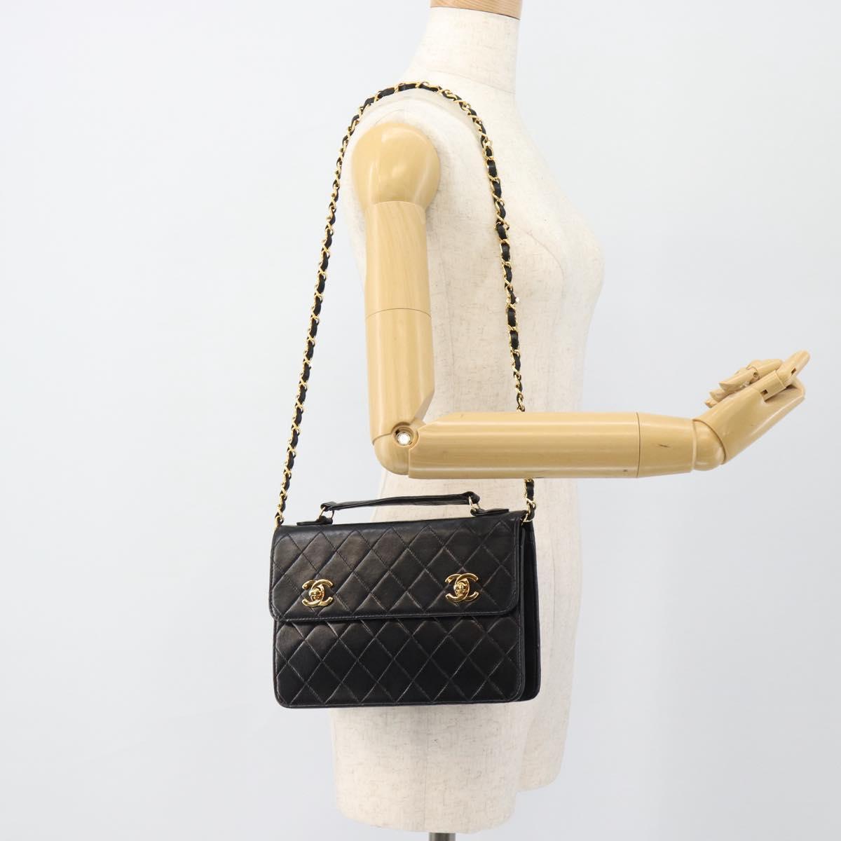 CHANEL Matelasse 23 Double Turn Lock Chain Lamb Skin 2way CC Auth 181941SAV
