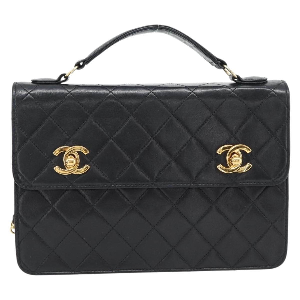 CHANEL Matelasse 23 Double Turn Lock Chain Lamb Skin 2way CC Auth 181941SAV