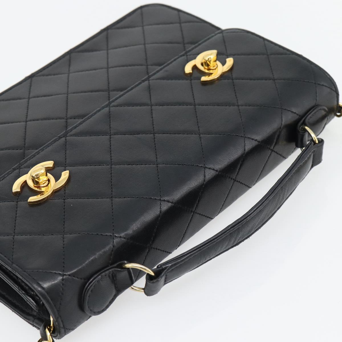 CHANEL Matelasse 23 Double Turn Lock Chain Lamb Skin 2way CC Auth 181941SAV
