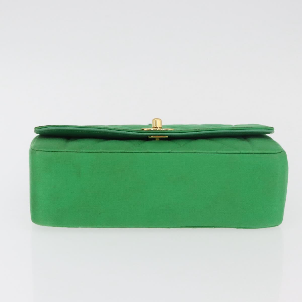 CHANEL Diana 23 Matelasse Chain Shoulder Bag Satin Green Gold CC Auth 181942SM