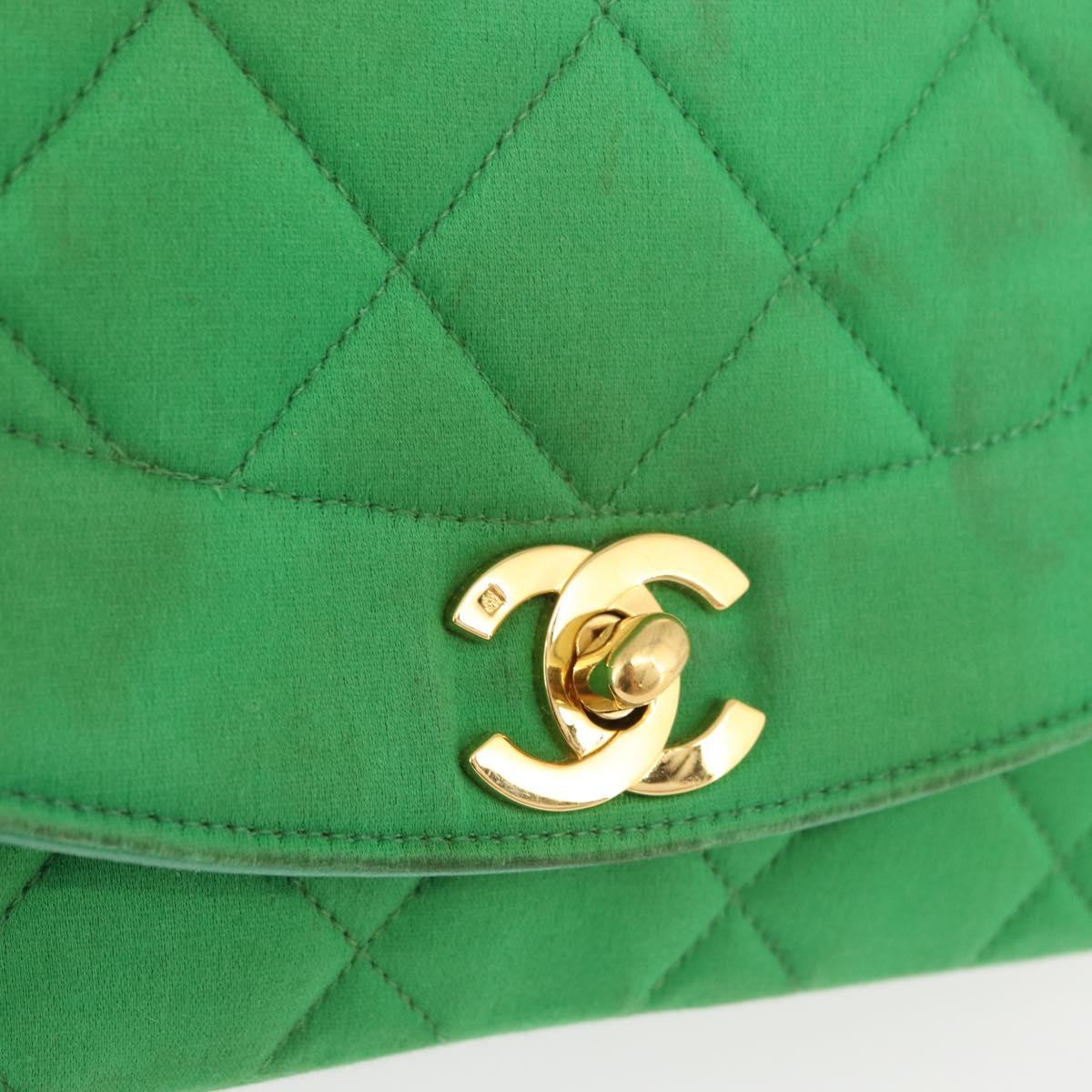CHANEL Diana 23 Matelasse Chain Shoulder Bag Satin Green Gold CC Auth 181942SM