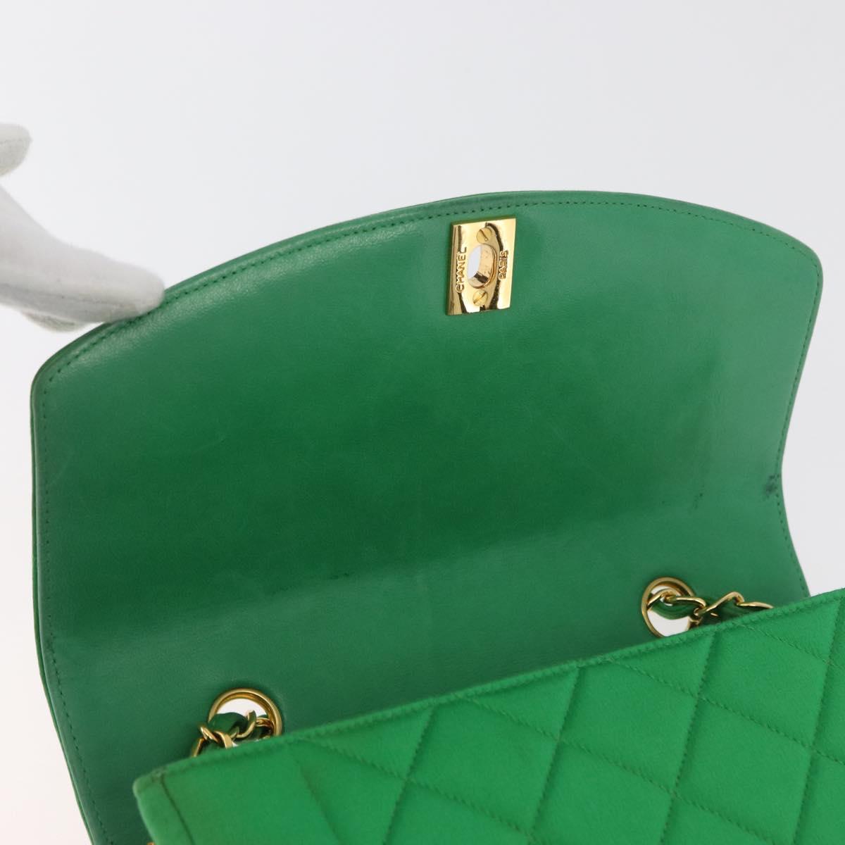 CHANEL Diana 23 Matelasse Chain Shoulder Bag Satin Green Gold CC Auth 181942SM