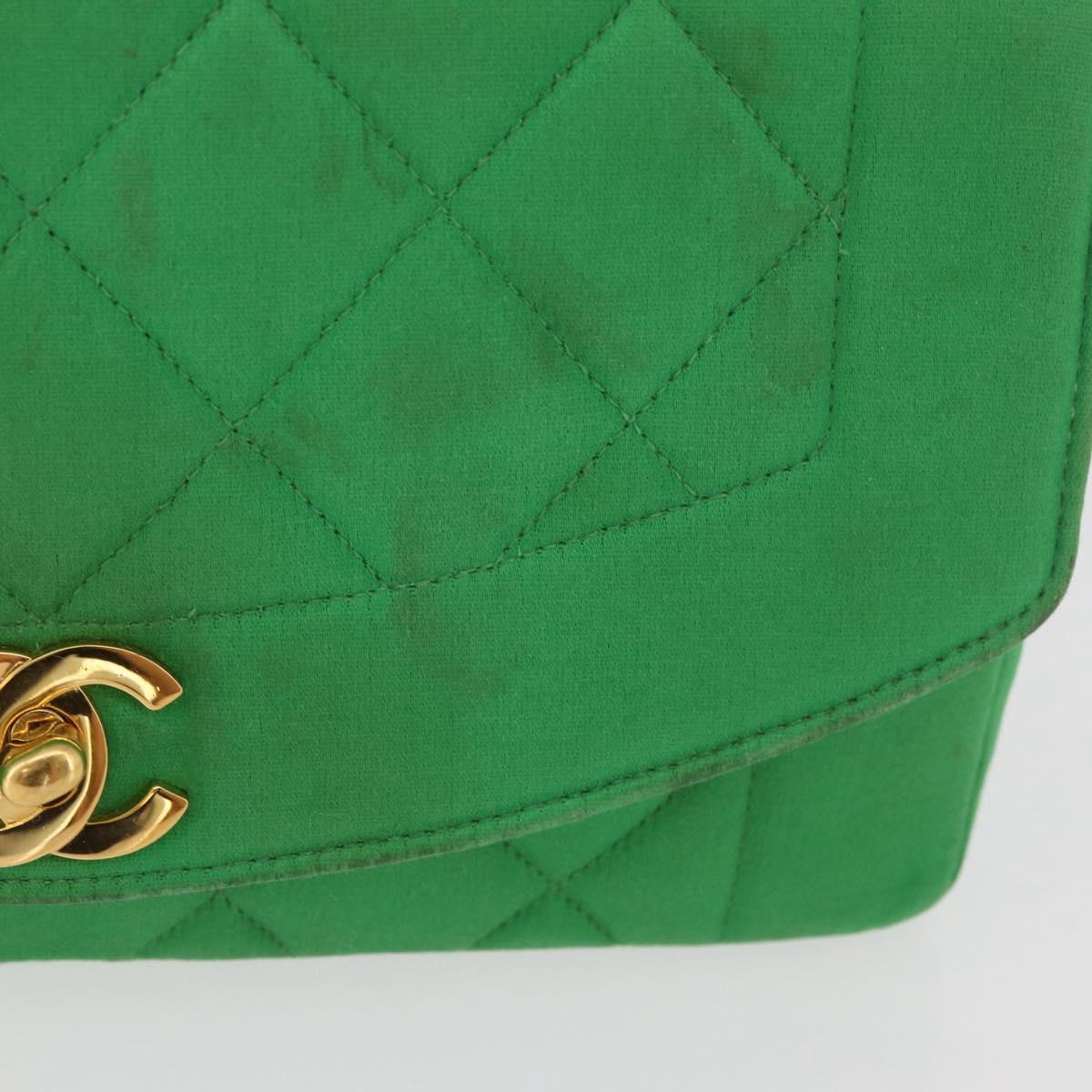 CHANEL Diana 23 Matelasse Chain Shoulder Bag Satin Green Gold CC Auth 181942SM