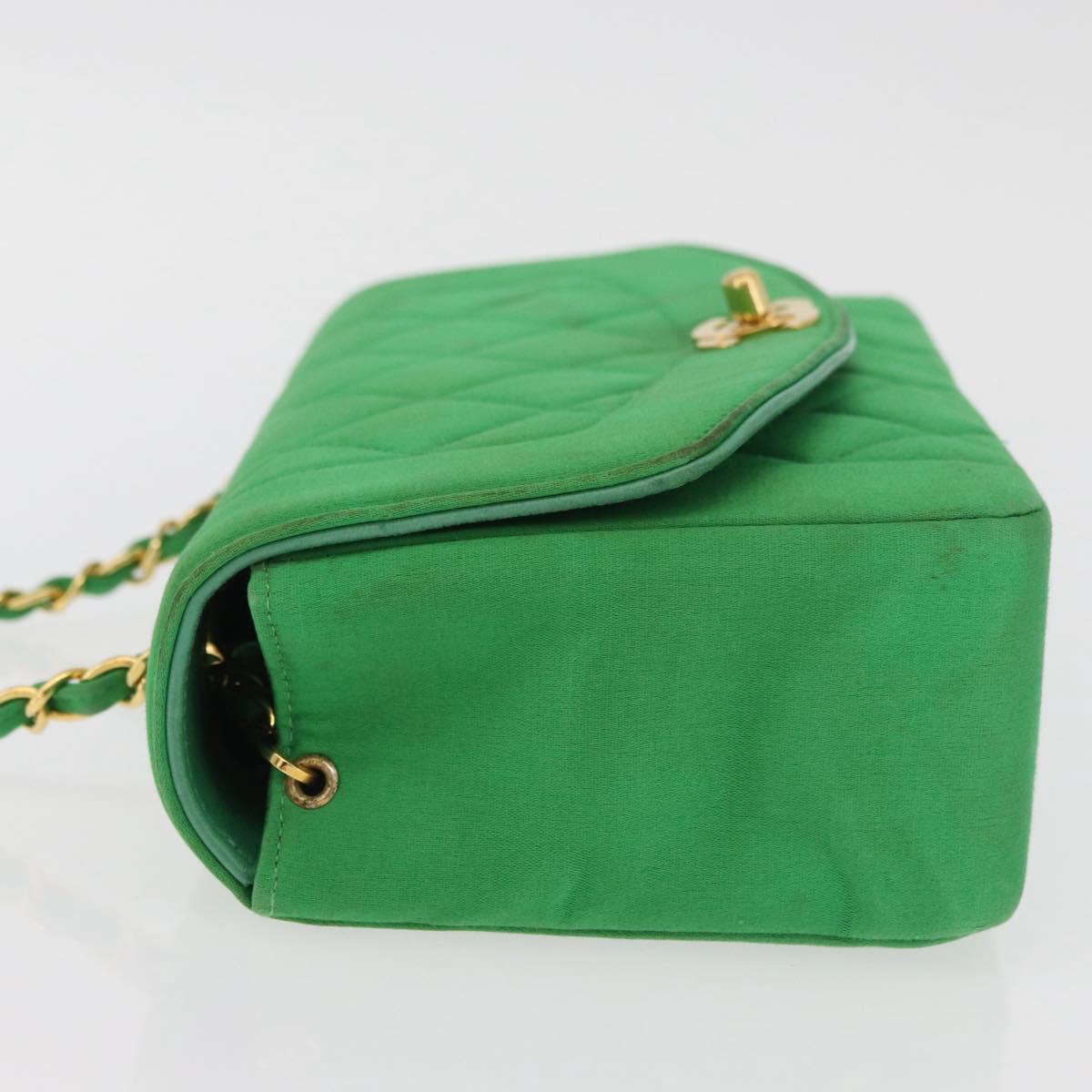 CHANEL Diana 23 Matelasse Chain Shoulder Bag Satin Green Gold CC Auth 181942SM