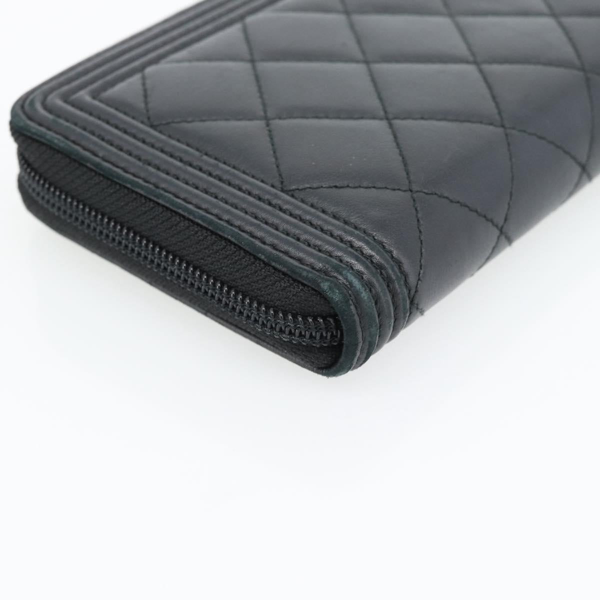 CHANEL Boy Chanel Long Wallet Lamb Skin Black Gold CC Auth 181946V