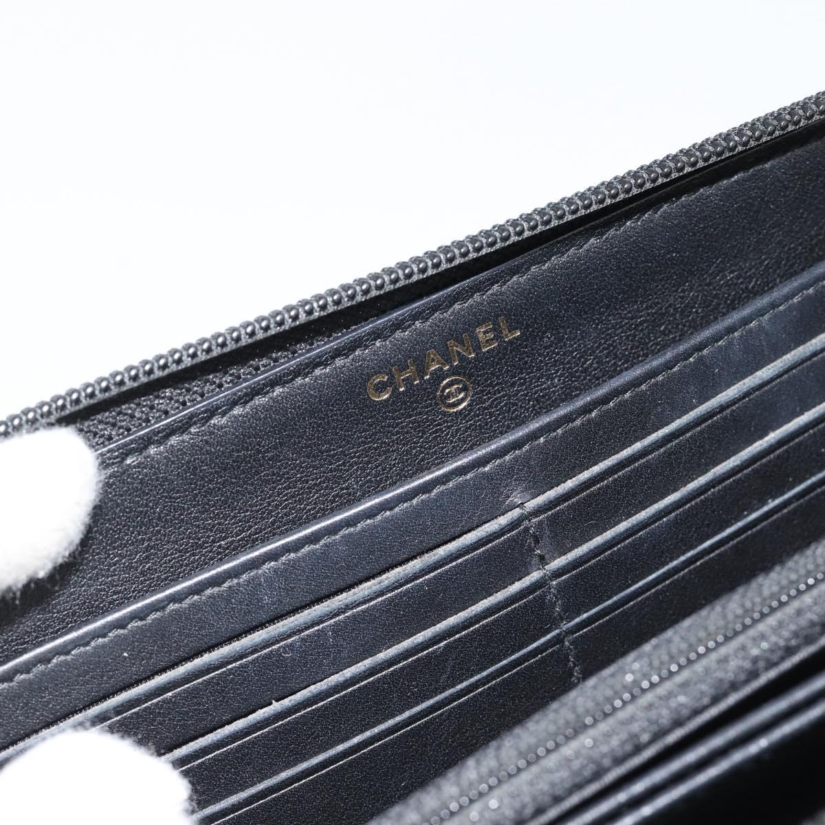 CHANEL Boy Chanel Long Wallet Lamb Skin Black Gold CC Auth 181946V