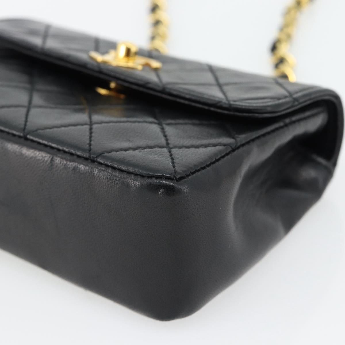 CHANEL Matelasse Chain Shoulder Bag Lamb Skin Black Gold CC Auth 181948V
