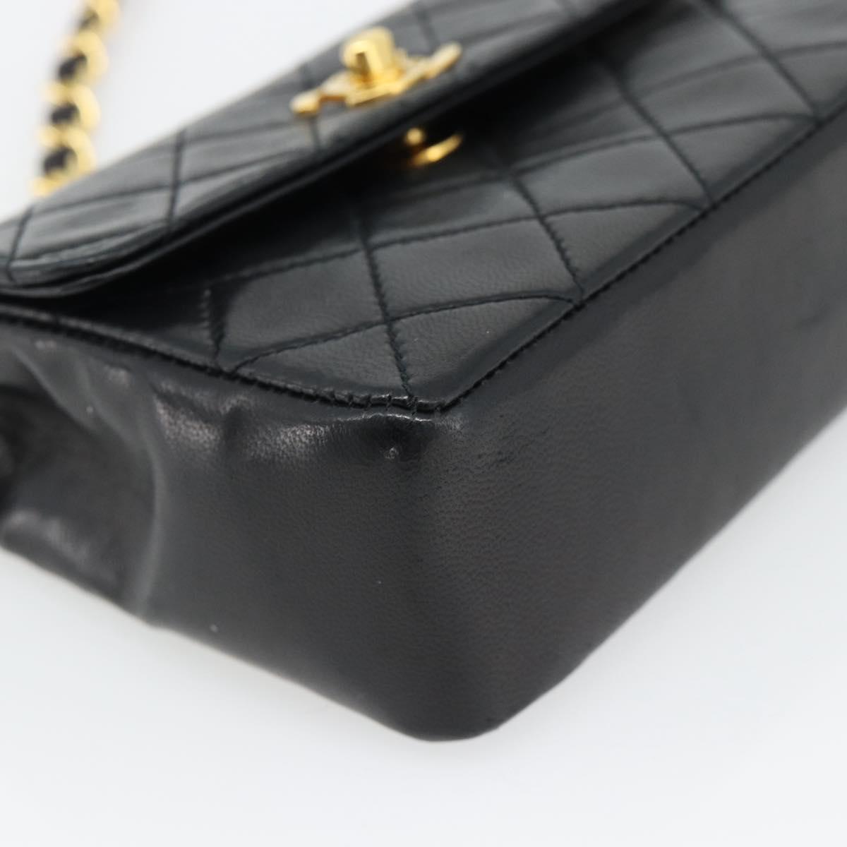 CHANEL Matelasse Chain Shoulder Bag Lamb Skin Black Gold CC Auth 181948V