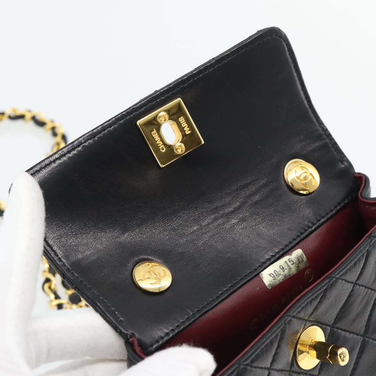 CHANEL Matelasse Chain Shoulder Bag Lamb Skin Black Gold CC Auth 181948V