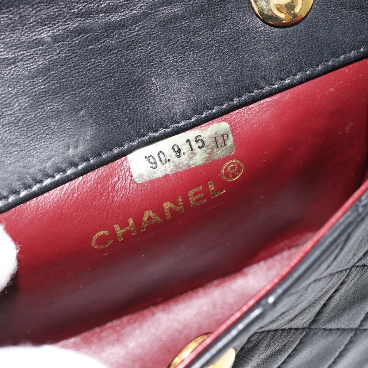 CHANEL Matelasse Chain Shoulder Bag Lamb Skin Black Gold CC Auth 181948V