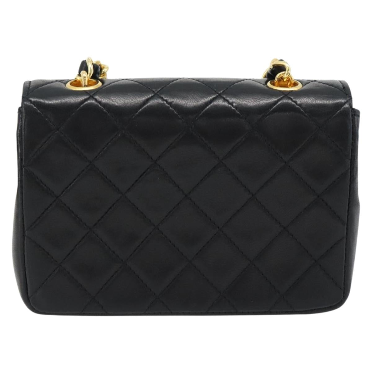CHANEL Matelasse Chain Shoulder Bag Lamb Skin Black Gold CC Auth 181948V