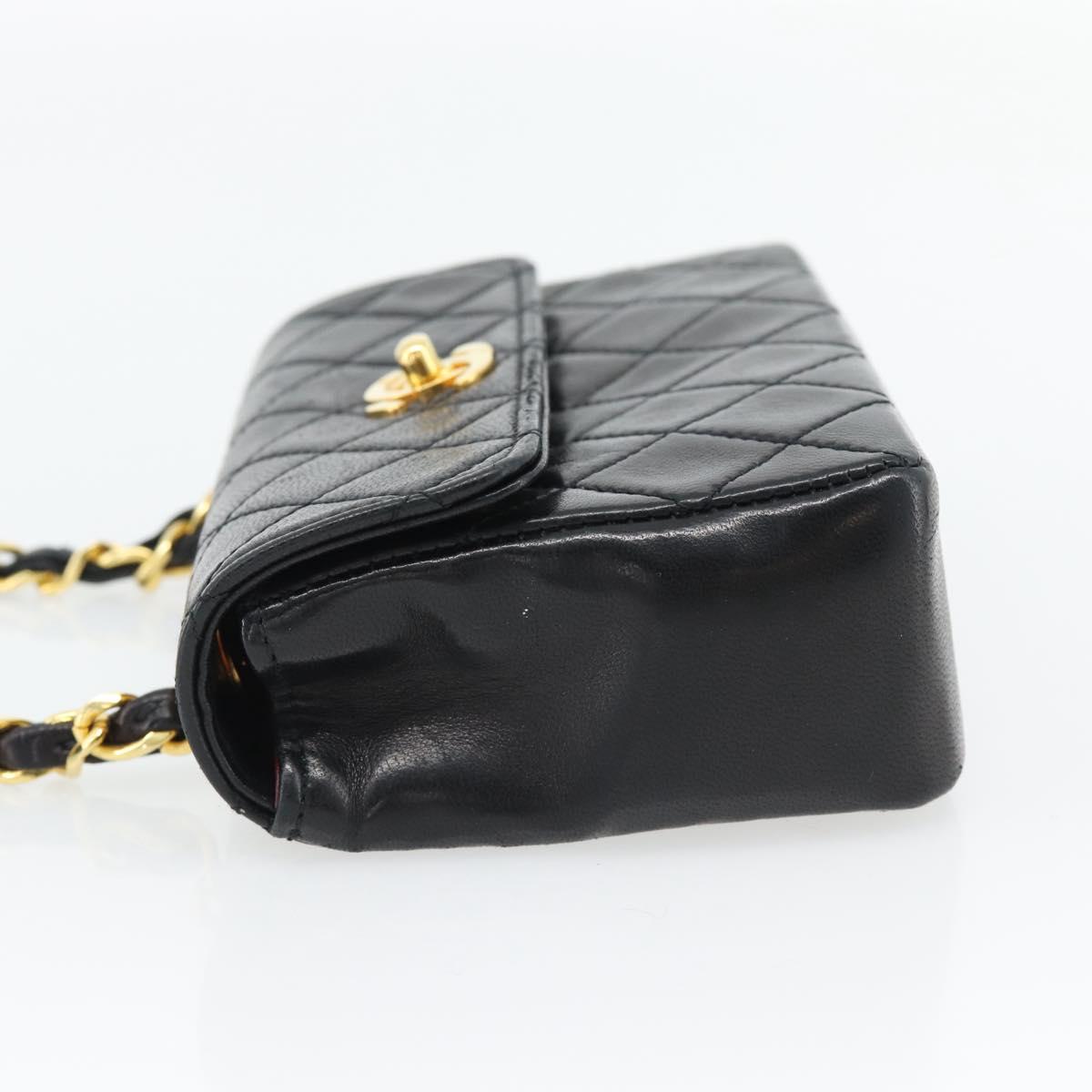 CHANEL Matelasse Chain Shoulder Bag Lamb Skin Black Gold CC Auth 181948V