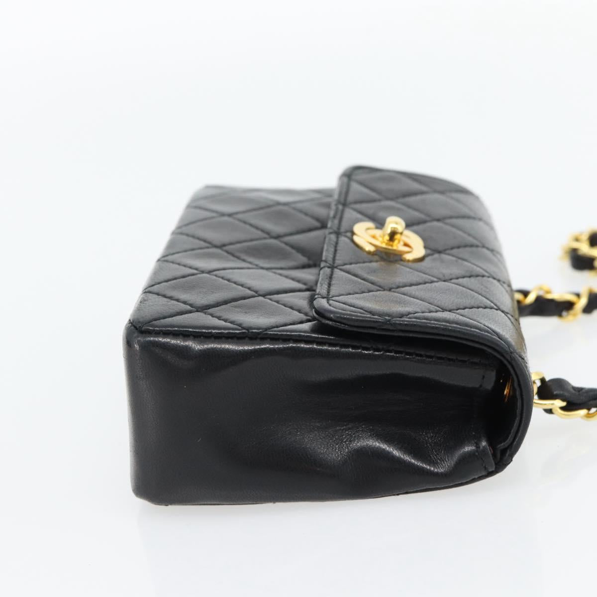 CHANEL Matelasse Chain Shoulder Bag Lamb Skin Black Gold CC Auth 181948V