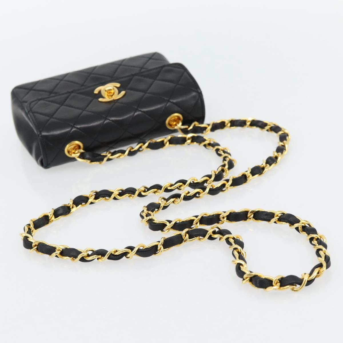CHANEL Matelasse Chain Shoulder Bag Lamb Skin Black Gold CC Auth 181948V