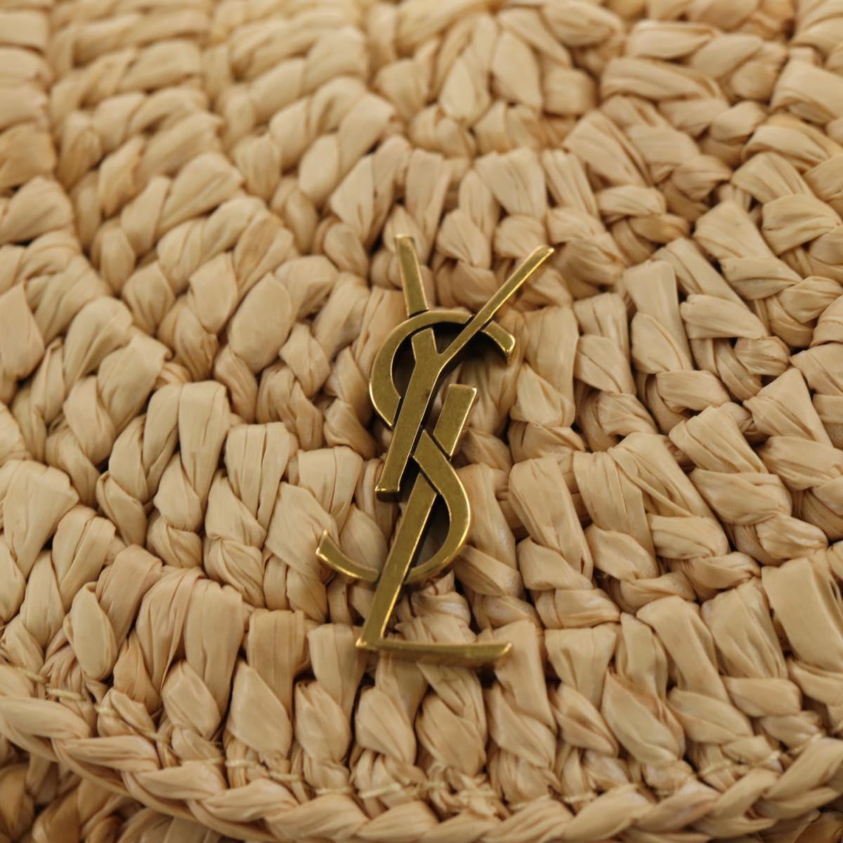 SAINT LAURENT Chain Shoulder Bag Raffia Beige Gold Auth 181954M