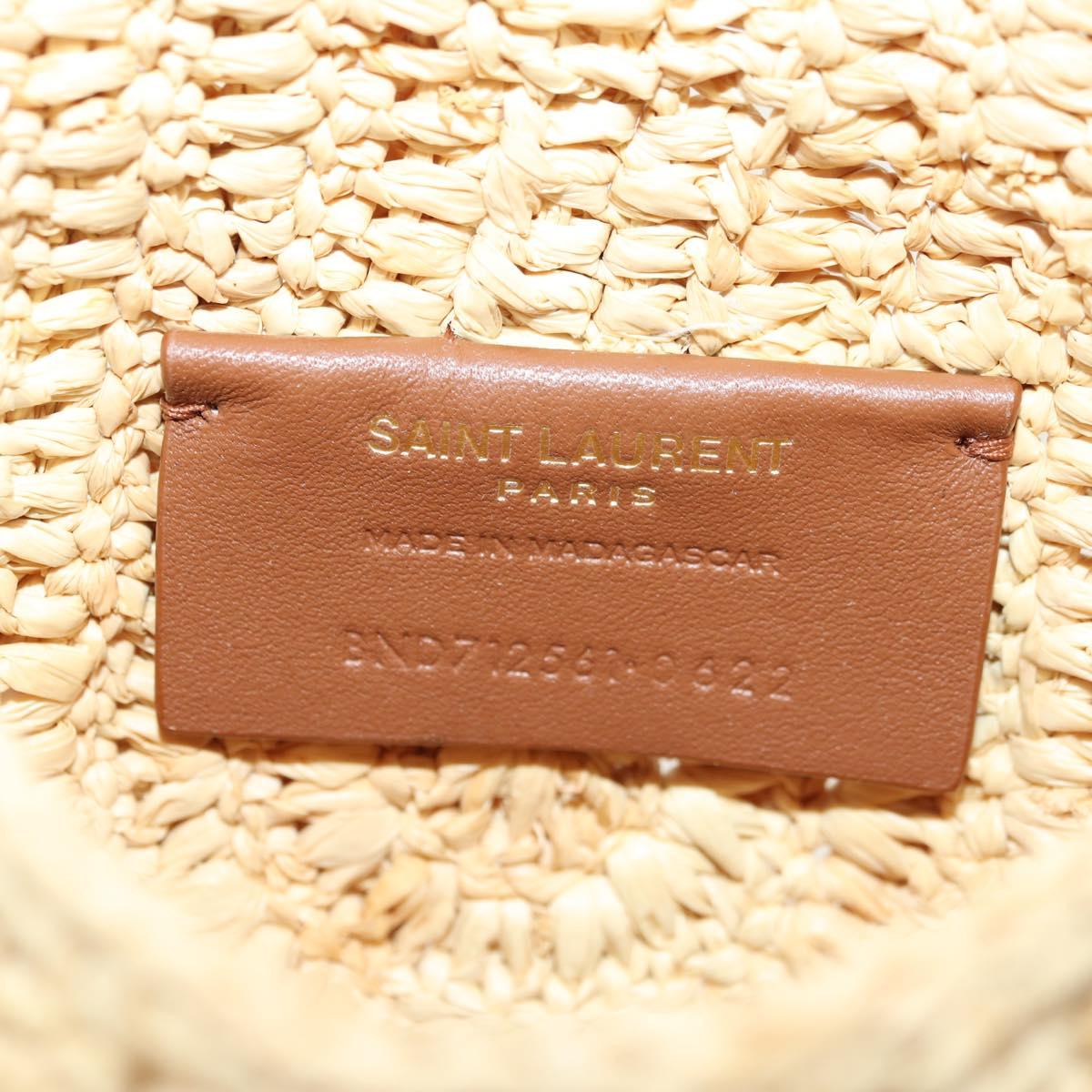 SAINT LAURENT Chain Shoulder Bag Raffia Beige Gold Auth 181954M