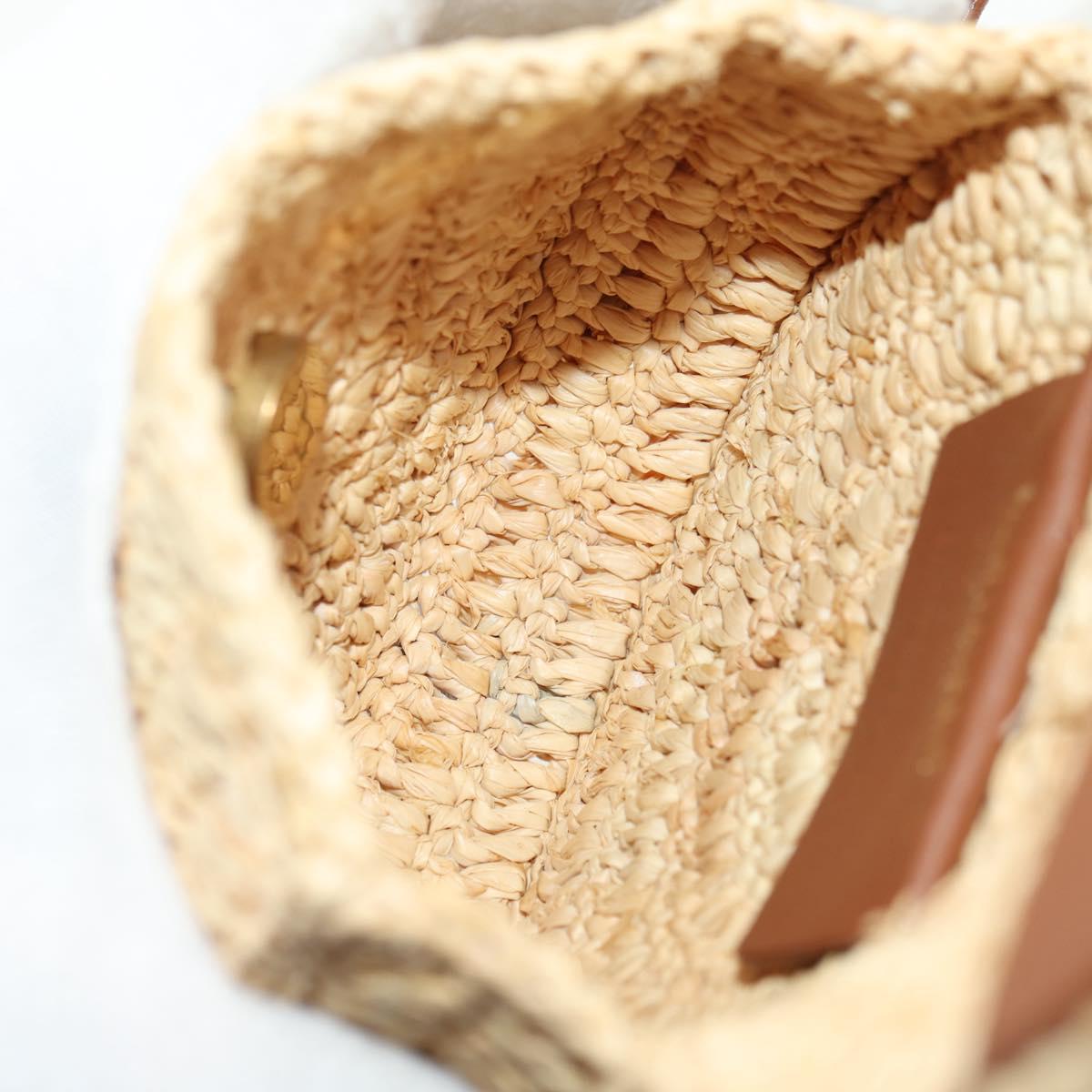 SAINT LAURENT Chain Shoulder Bag Raffia Beige Gold Auth 181954M