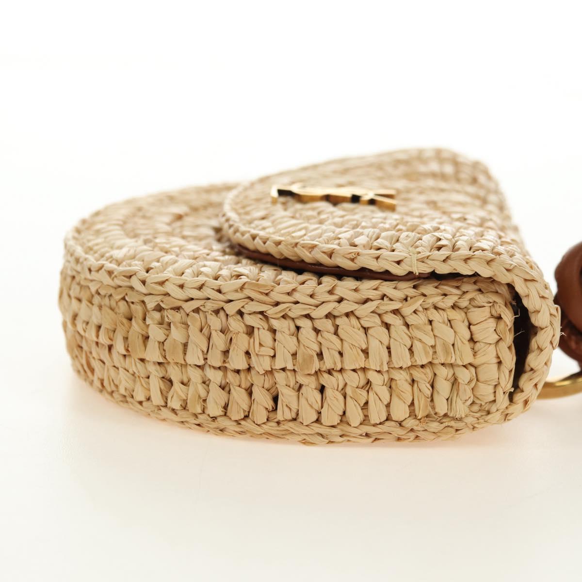 SAINT LAURENT Chain Shoulder Bag Raffia Beige Gold Auth 181954M