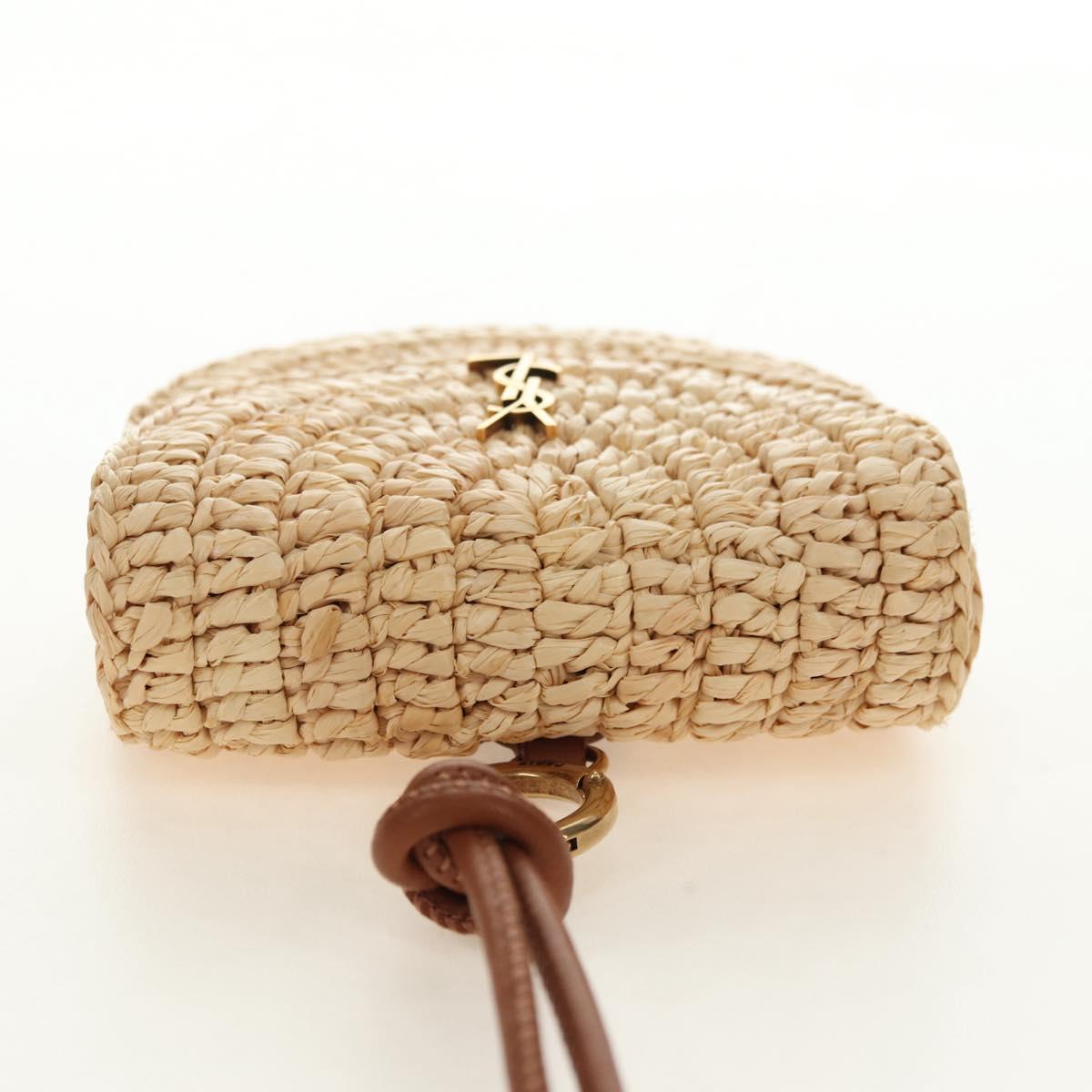 SAINT LAURENT Chain Shoulder Bag Raffia Beige Gold Auth 181954M