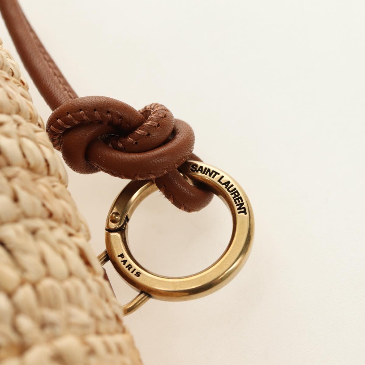 SAINT LAURENT Chain Shoulder Bag Raffia Beige Gold Auth 181954M