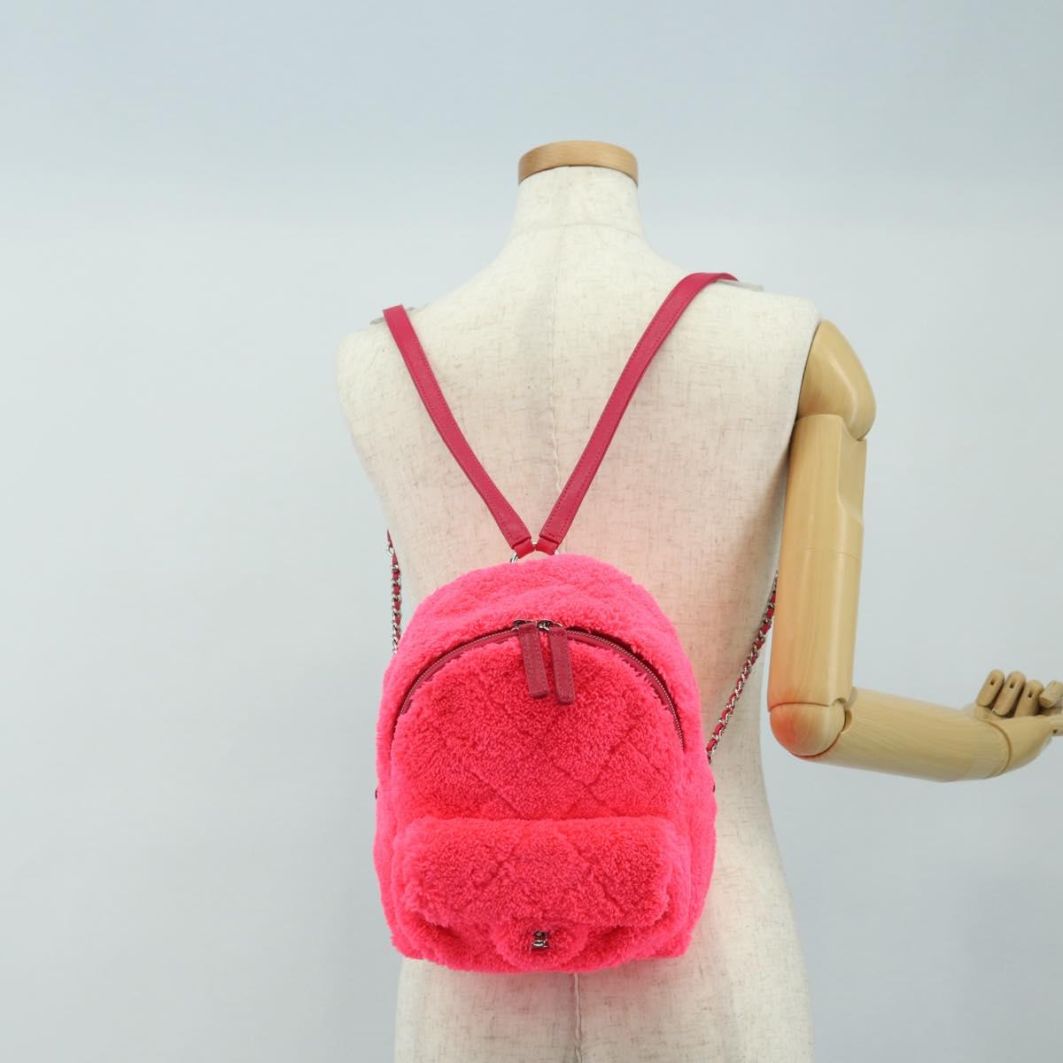 CHANEL Matelasse Chain Backpack pile Pink Silver CC Auth 181955M