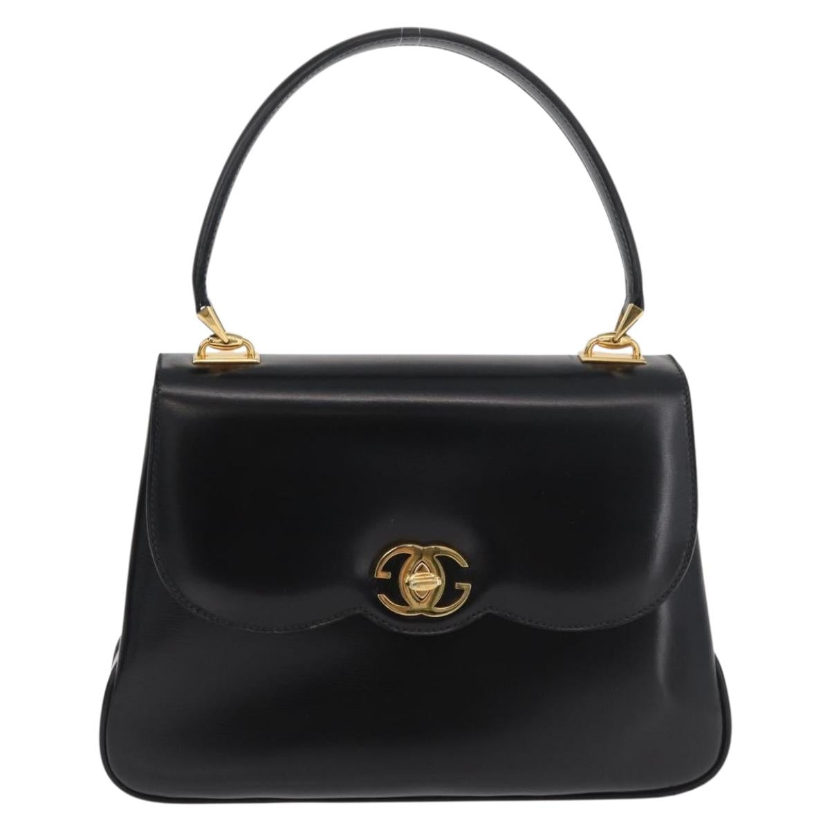 GUCCI Hand Bag Leather Black Gold Auth 181956V