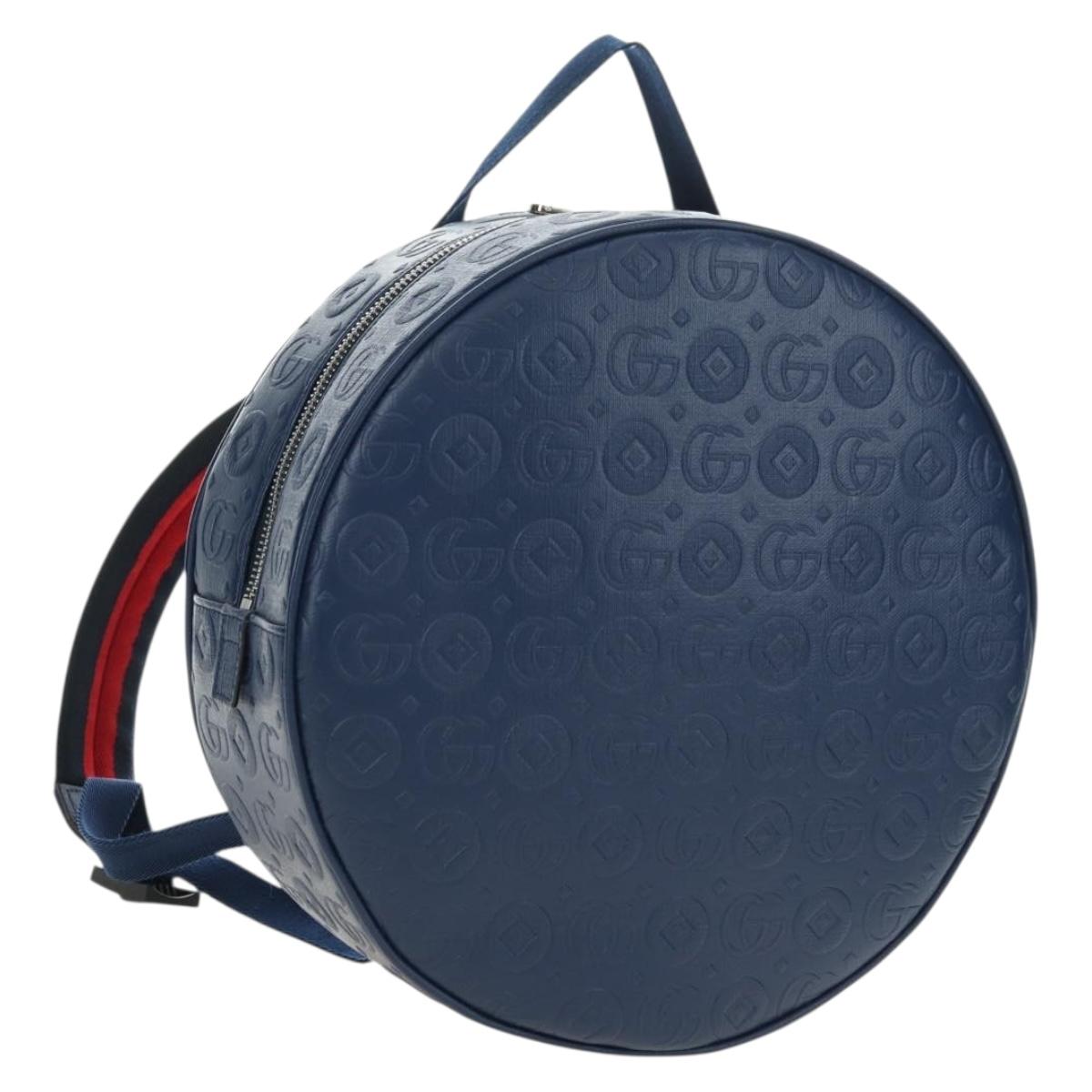 GUCCI Sherry Line Double G Backpack Leather Navy Silver Red 752358 Auth 181963M
