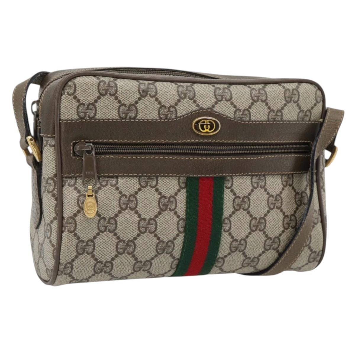 GUCCI GG Supreme Web Sherry Line Bag PVC Beige Gold 56 02 004 Auth 181982