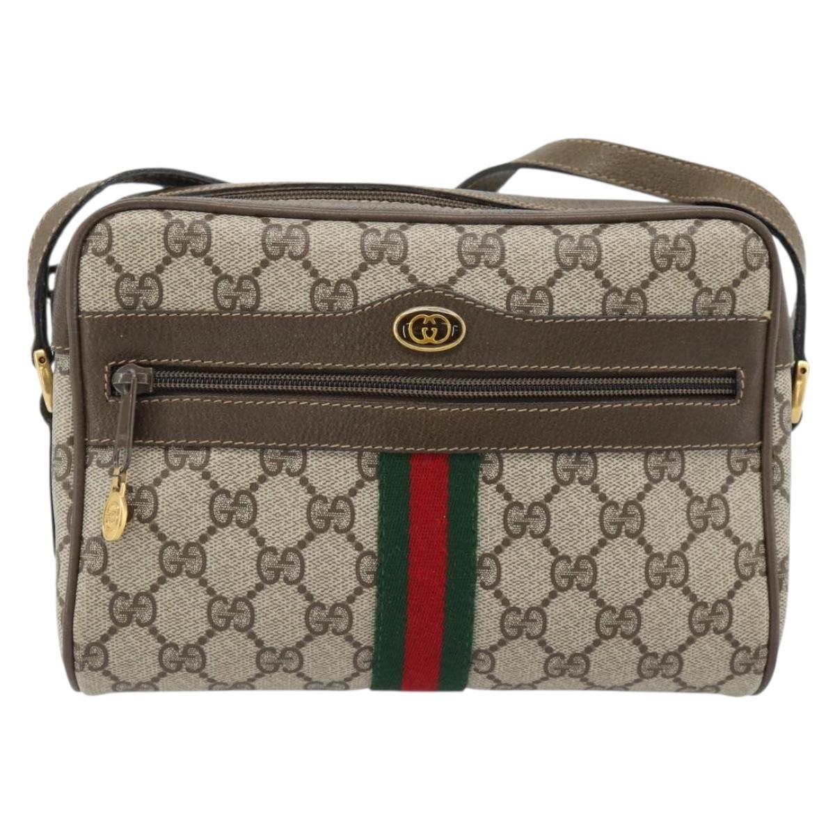 GUCCI GG Supreme Web Sherry Line Bag PVC Beige Gold 56 02 004 Auth 181982