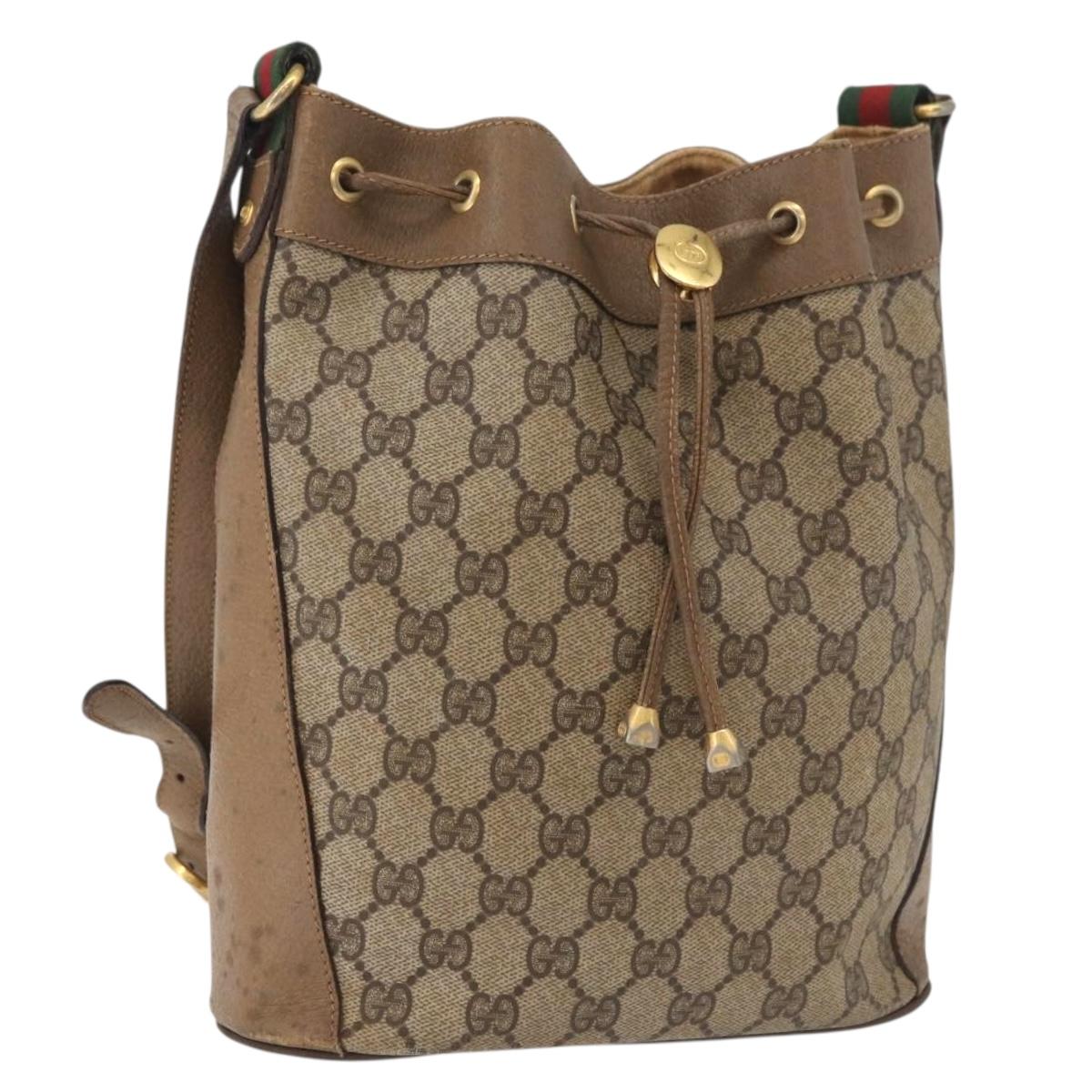 GUCCI GG Supreme Web Sherry Line Bag PVC Beige Gold 41 02 034 Auth 181983