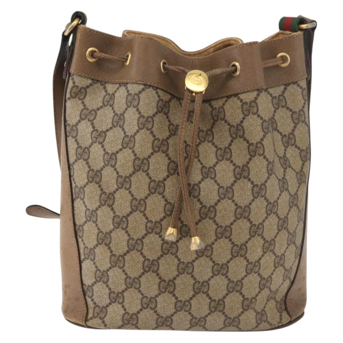 GUCCI GG Supreme Web Sherry Line Bag PVC Beige Gold 41 02 034 Auth 181983