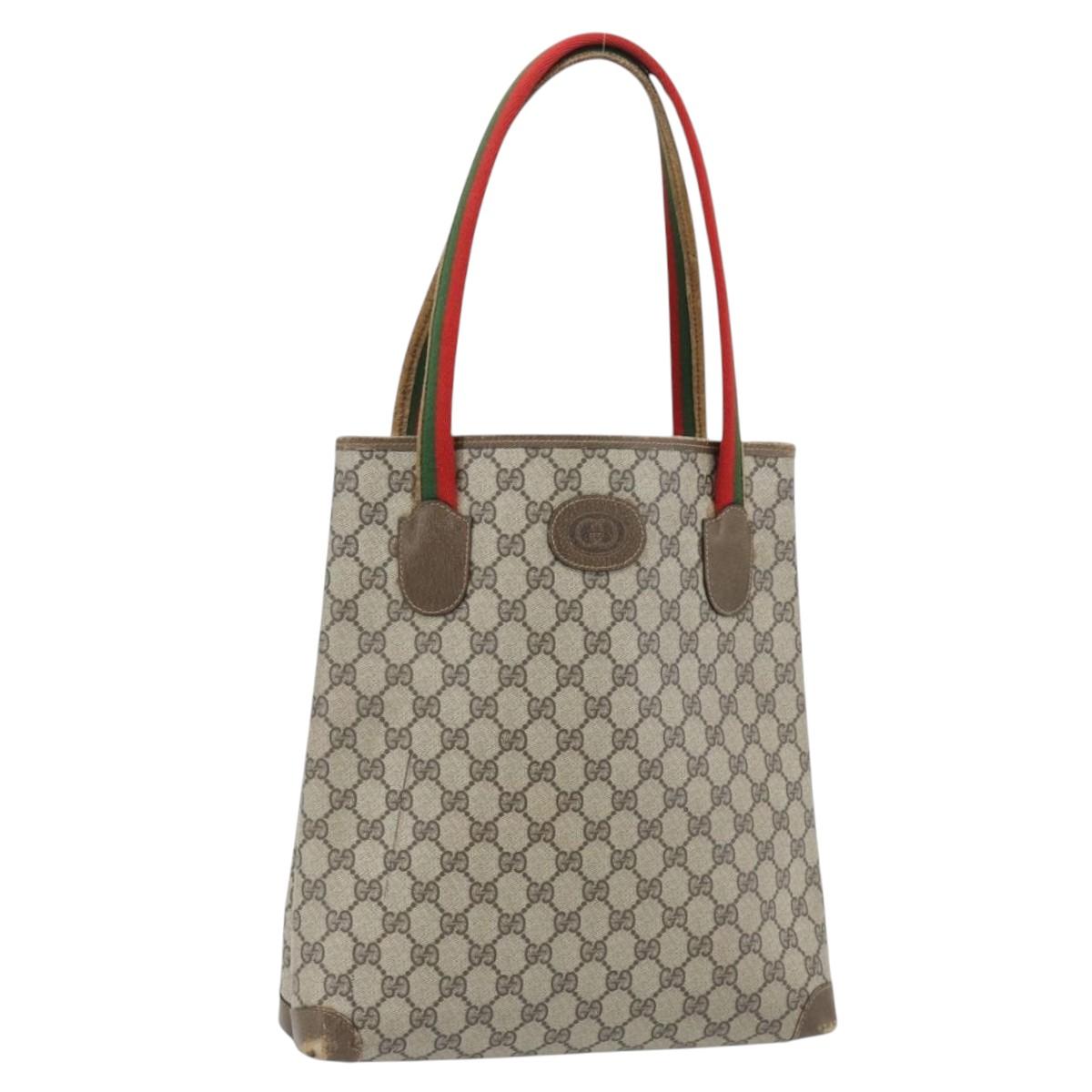 GUCCI GG Supreme Web Sherry Line Tote Bag PVC Beige 41 004 4465 Auth 181984