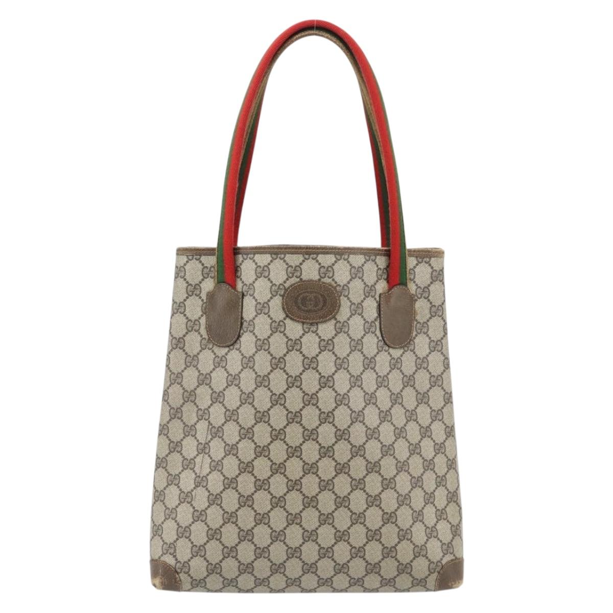 GUCCI GG Supreme Web Sherry Line Tote Bag PVC Beige 41 004 4465 Auth 181984
