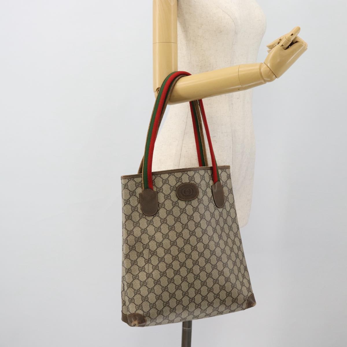 GUCCI GG Supreme Web Sherry Line Tote Bag PVC Beige 41 004 4465 Auth 181984