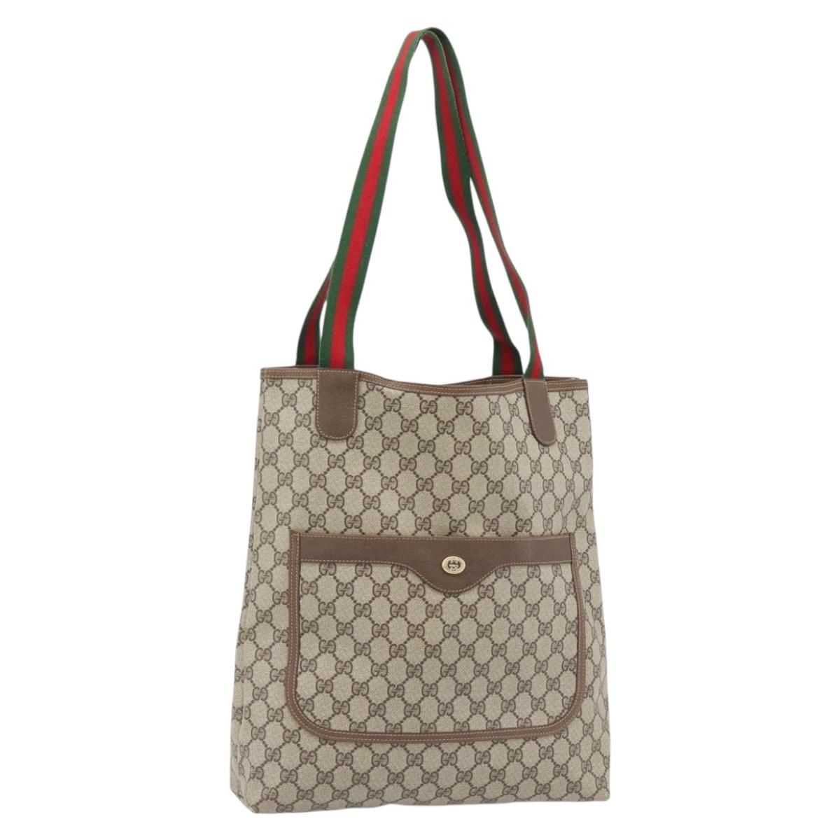 GUCCI GG Supreme Web Sherry Line Tote Bag PVC Beige Gold 40 02 003 Auth 181985A