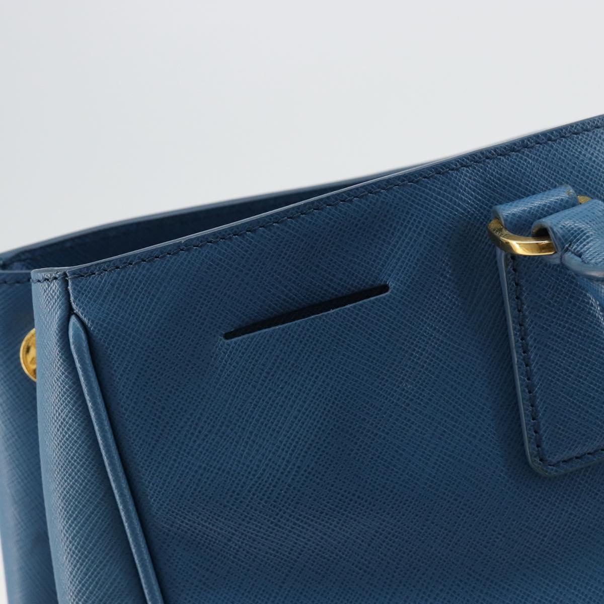 PRADA Galleria Hand Bag Safiano Leather Blue Gold Auth 182011V