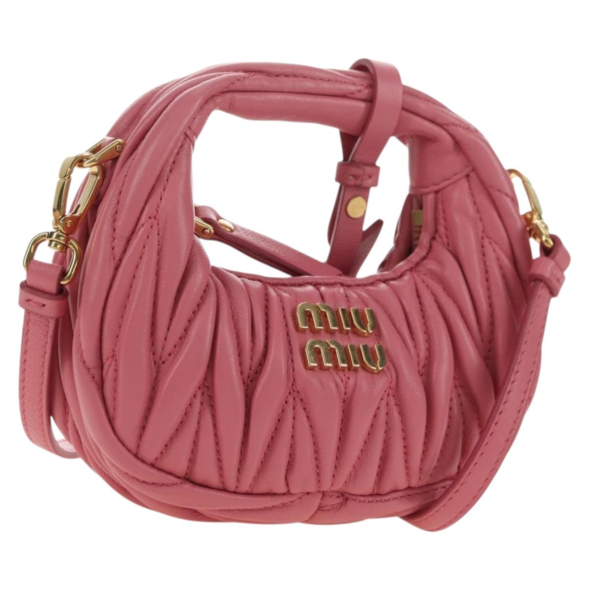 Miu Miu Matelasse Wonder Shoulder Pouch Leather 2way Pink Gold Auth 182012SAM