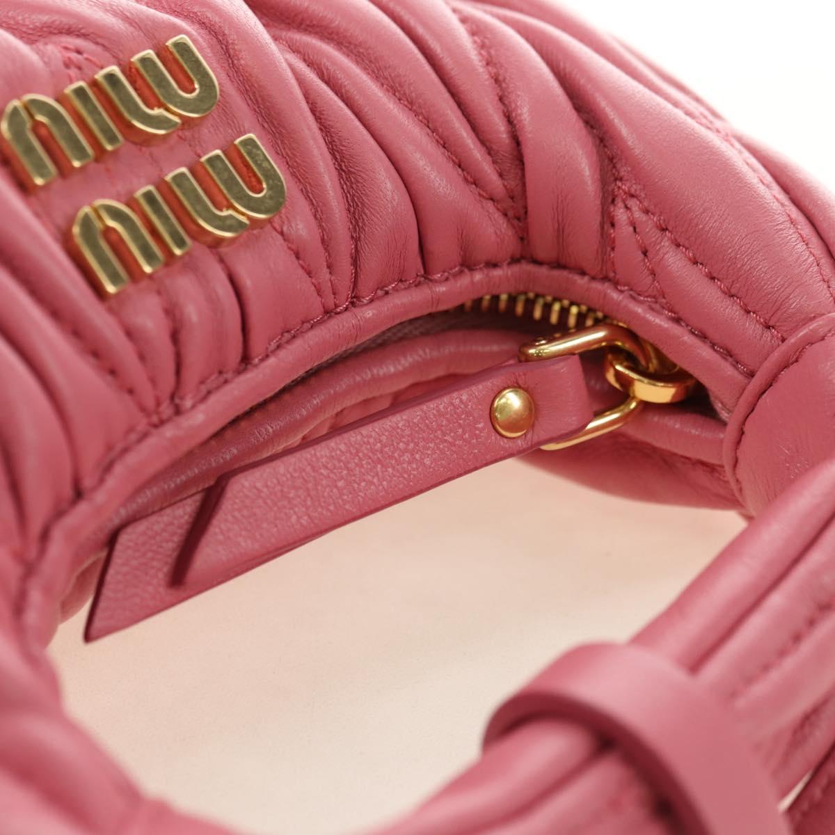 Miu Miu Matelasse Wonder Shoulder Pouch Leather 2way Pink Gold Auth 182012SAM