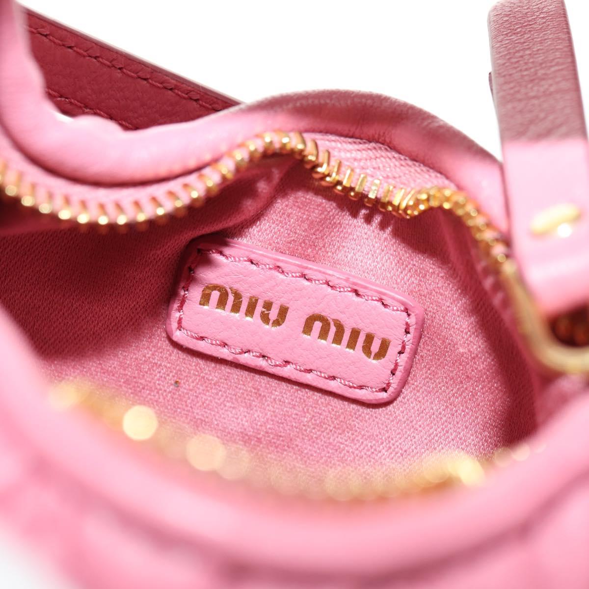 Miu Miu Matelasse Wonder Shoulder Pouch Leather 2way Pink Gold Auth 182012SAM